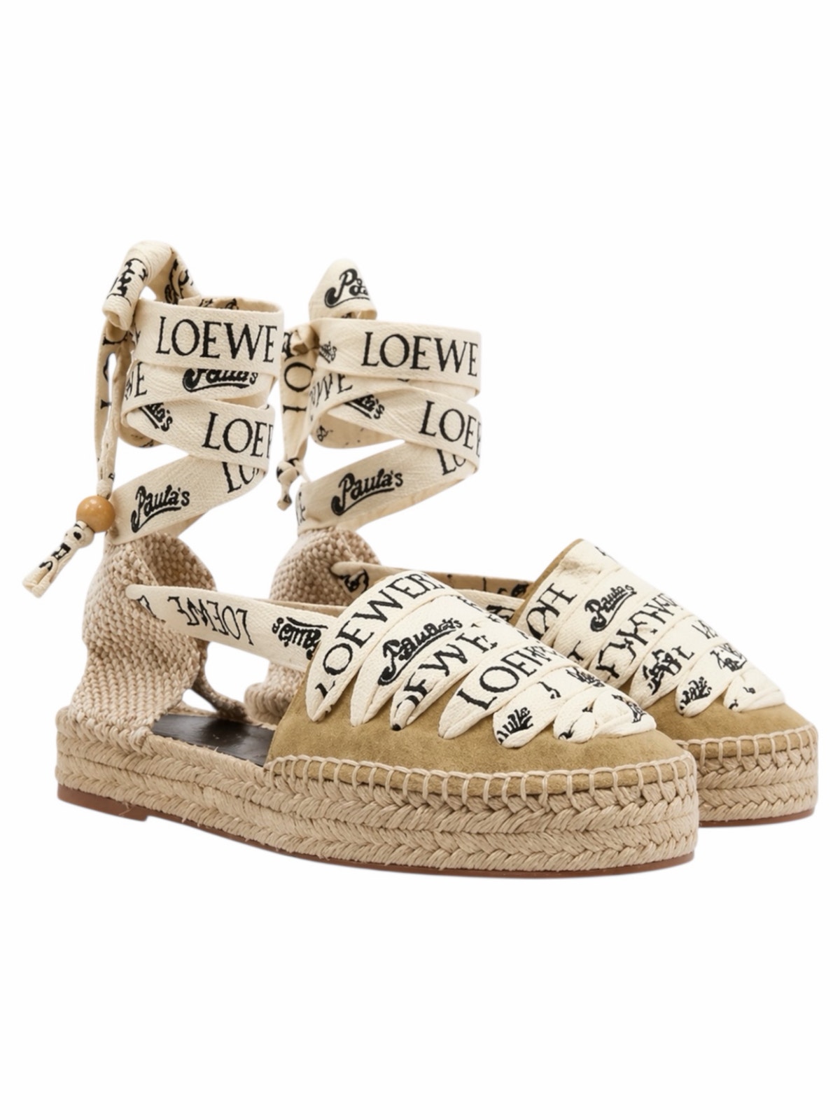 Loewe X Paula Ibiza Suede Ankle Tie Wedge Platform Espadrille Size 38